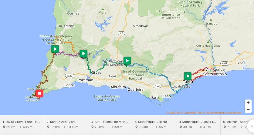 Mappa Percorso Algarve Gravel